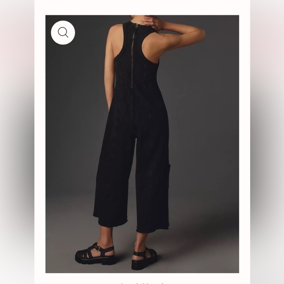 Freelady Pants - Sleeveless Black Cropped Wide-Leg Jumpsuit with Back Zip
